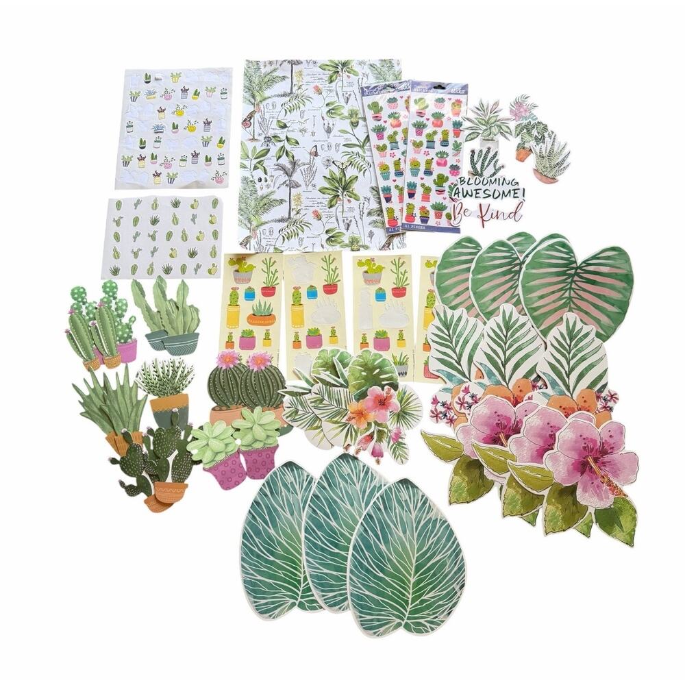 Botanical Scrapbook Craft Lot Cactus Succulent Tropical Plant Stickers Die Cuts - Picture 9 of 9